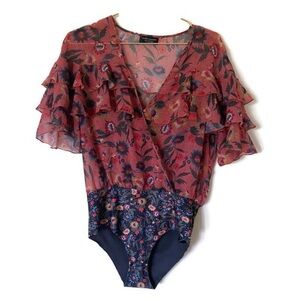 ZARA Accessories Ruffled Floral Print BodySuit Women Size Medium
